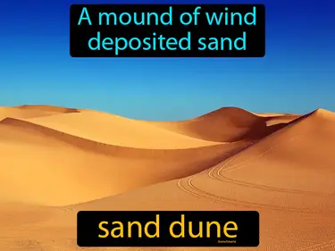 a mound of sand deposited by the wind